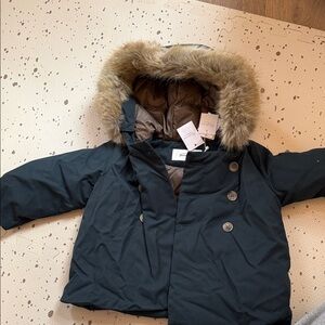 Bonpoint Black Fur-Trimmed Winter Coat